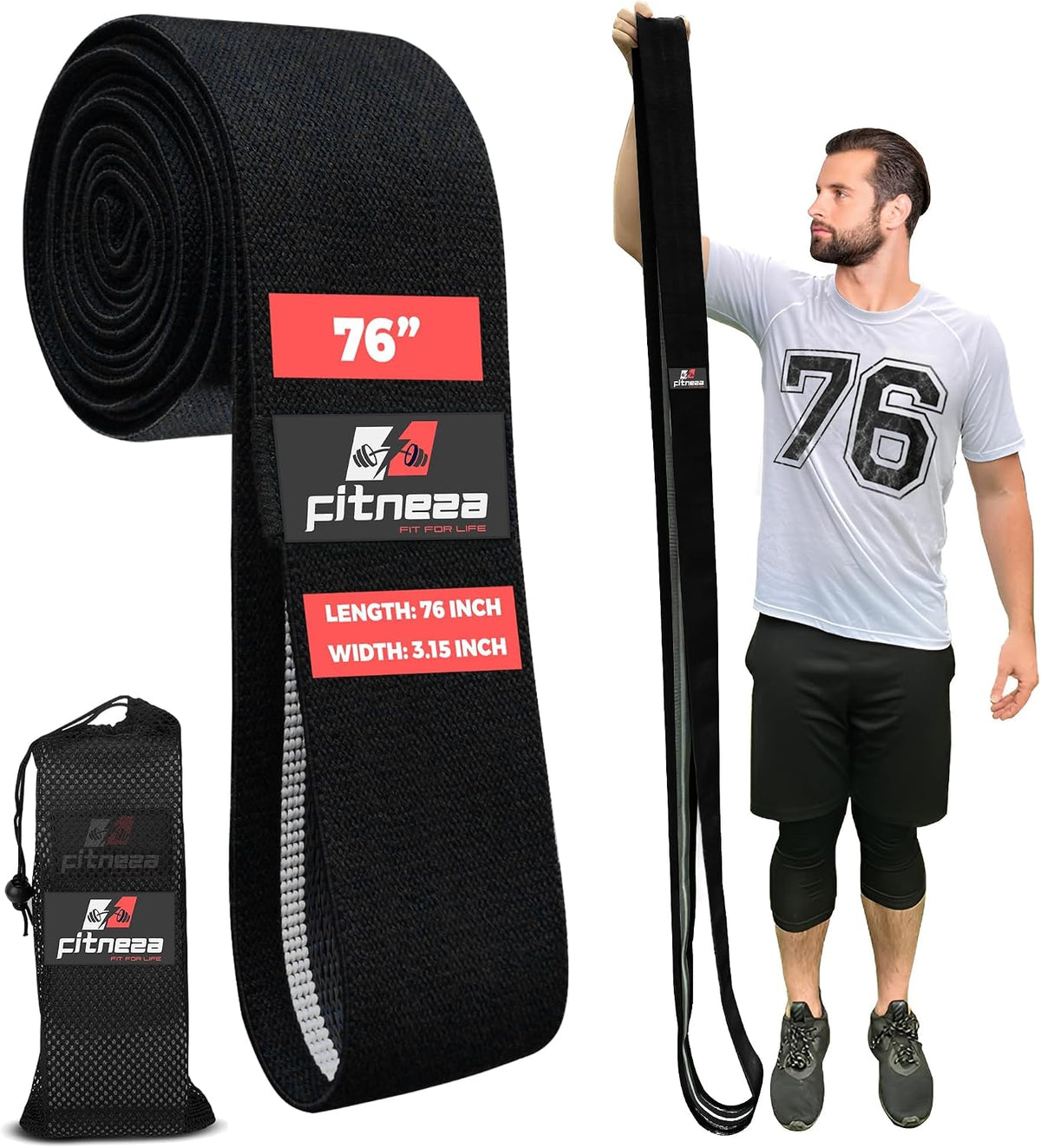 FITNEZA 3-inch wide non-slip fabric resistance band